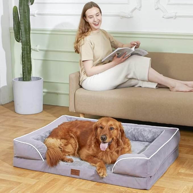 Comfort Expression Jumbo Dog Bed for Extra Large Dogs, Large Breed Waterproof Orthopedic Dog Bed, PV Washable Dogs Sofa Beds with Removable Cover & Non-Slip Bottom(Jumbo,Purple)