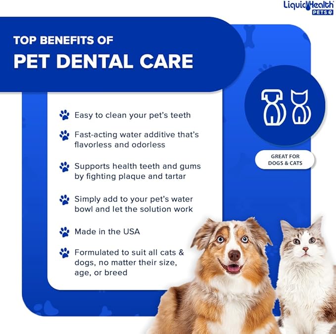 LIQUIDHEALTH Pet Dental Care Water Additive for Dogs & Cats - Fast Acting Pet Bad Breath Freshener, Dog Mouth Wash, Animal Oral Dental Rinse, Plaque & Tartar Teeth Cleaning Solution (3-Pack)