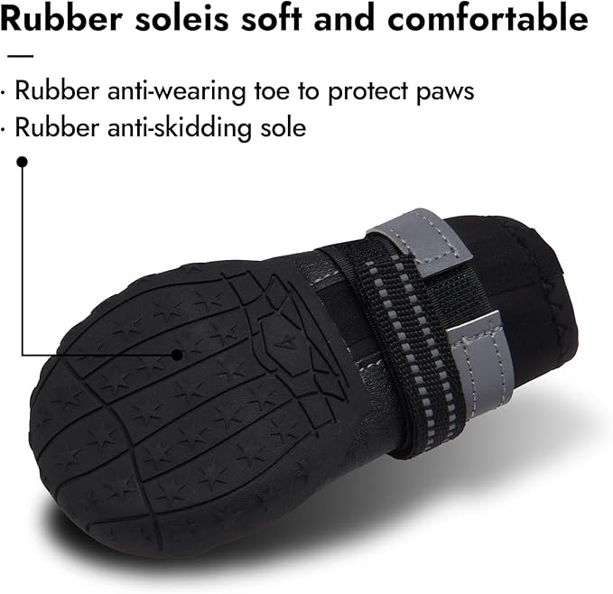 Dog Shoes, Waterproof Dog Boots & Paw Protectors with Anti-Slip Sole, 4pcs/Set Pet Dog Booties, Reflective Dog Shoes for Small Medium Large, Winter Snowy Summer Hot Pavement (Black, 2# (2XS))