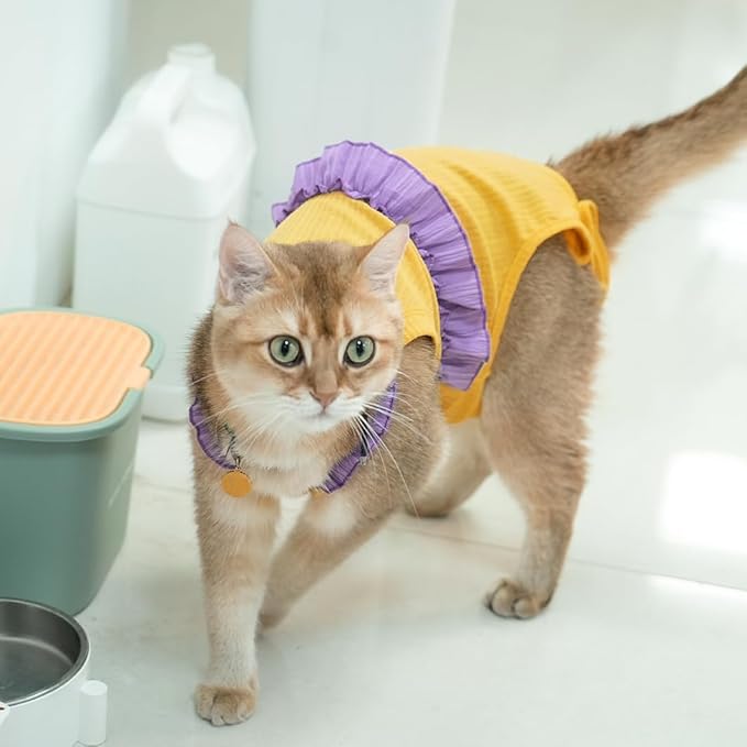 Cat Recovery Suit,Kitten Onesie After Surgery,E-Collar Alternative for Abdominal Wound and Skin Diseases,Soft Breathable Bodysuit After Spay（Yellow-l）