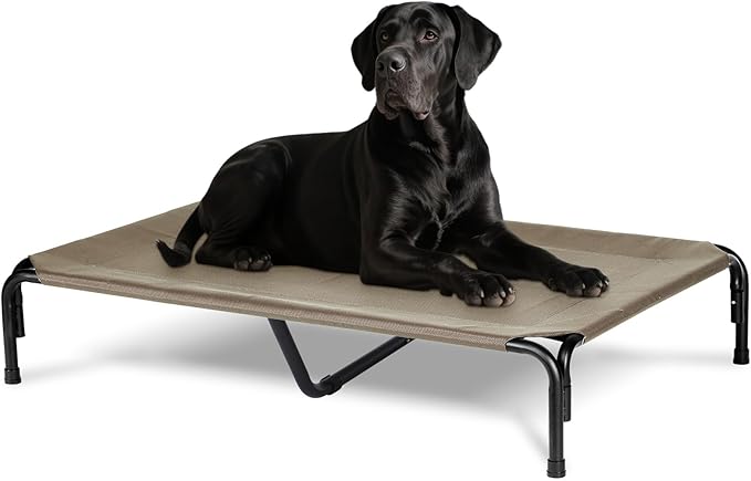Elevated Dog Bed for Outdoor, XXL Raised Dog Cot Indestructible with Washable Mesh, Cooling Summer Pet Cot Chew Proof for Outside Camping Travel, 51 inch Brown