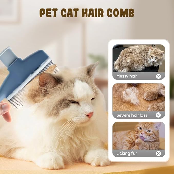 Pet Hair Removal Comb, 2025 New Flea Comb, Multifunctional Grooming Brush for Home Use, Portable Shedding Brush for Pet Owners (Blue+Yellow)