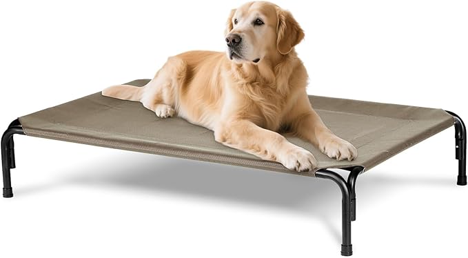 Elevated Dog Bed for Outdoor, XL Raised Dog Cot with Washable Mesh, Cooling Pet Cot Chew Proof for Outside Camping, 47 inch Brown