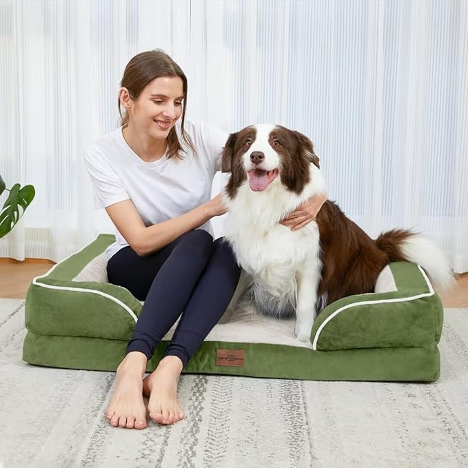 Comfort Expression Orthopedic Dog Beds for Jumbo Breed Large Dogs, Jumbo Dog Beds Waterproof, PV Washable Pet Sofa Couch with Removable Cover & Non-Slip Bottom(Light Green)