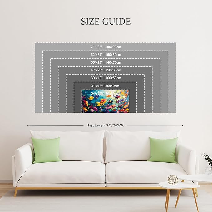 School of Fish Printed Canvas Wall Art – Framed Abstract Ocean Print – Vibrant Fish Wall Decor for Living Room, Bedroom, Office (Black Framed, 47"x23"|120x60cm)