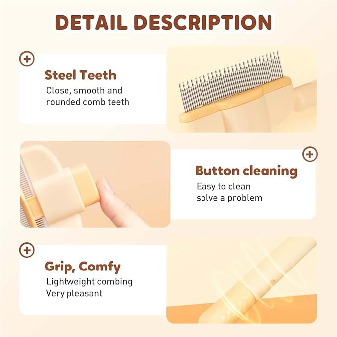 Avatore Zenbrush Cat Comb, Zen Brush for Cats, 2025 Upgraded Cat Brush with Release Button, Flea Comb for Cats, Click Self Cleaning Pet Hair Removal Combs