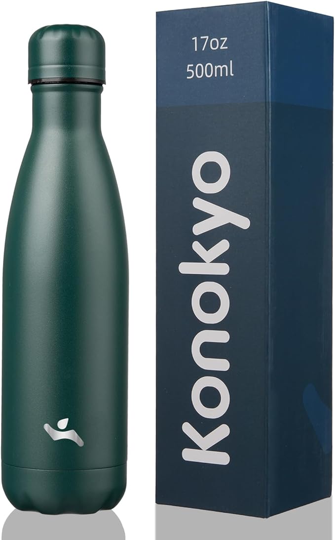 Insulated Water Bottles,17 oz Double Wall Stainless Steel Vacumm Metal Flask for Sports Travel,Army Green