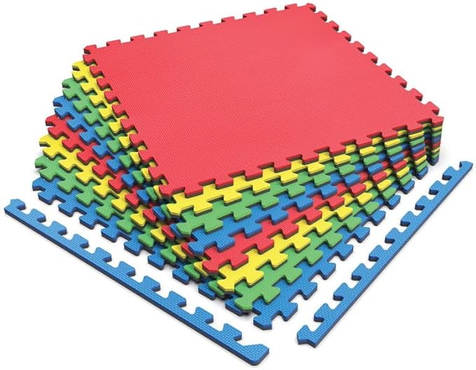 Norsk Reversible Kids Puzzle Play Mats 1/2" Thick EVA Interlocking Foam Tiles (Multicolor/Black 36 Tiles - 144 sq. Ft. 1/2" Thick)
