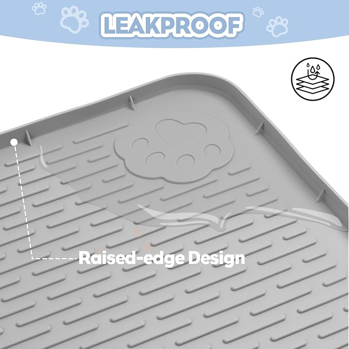 Cat Litter Mat, Extra Large 40" x 28" Silicone Mat Litter Trapping Mat for Scatter Control, Soft on Kitty Paws, Easy to Clean (Gray)