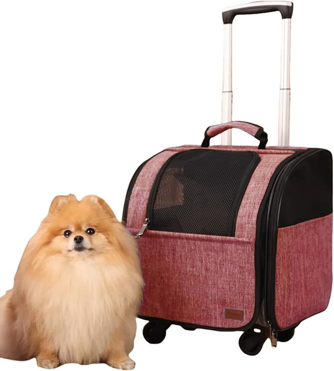 HSC PET Dog Strollers Small Dog Backpacks Carriers Pets Strollers Travel Bags Puppy Detachable Rolling Softsides Carrier with Wheels for Small Animal Like Bunny Rabbit Kittens Puppy Outdoor (Pink)
