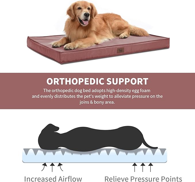 Outdoor Extra Large Dog Bed for Big Dogs, Waterproof Dog Bed for Large Dogs, Egg Crate Foam XL Pet Bed with Removable Washable Oxford Cooling Cover, Pink