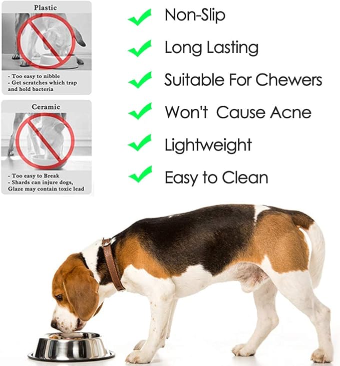Stainless Steel Dog Bowls, 1.5 Cup/12oz Cat Bowl Water and Food with Rubber Base, Pet Bowls for Small Dogs, Cats, Puppy, Rabbit and Kitten, 3Pack