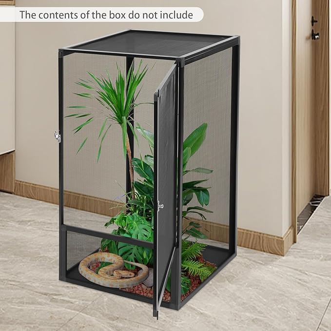 Reptile Pet Feeding Net Box, 17.7"x17.7"x31.5" Micro Habitat Terrarium Enclosure for Small Tree Dwelling Reptiles, Amphibians, Spiders & Other Invertebrates, Insect Terrarium