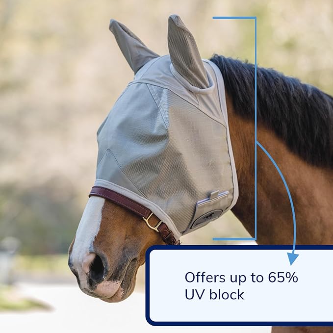 SmartEquine Fly Mask with UV Protection, Ears, and Mesh | Wide Secure Closure | UV Fly Mask for Horses (Horse)