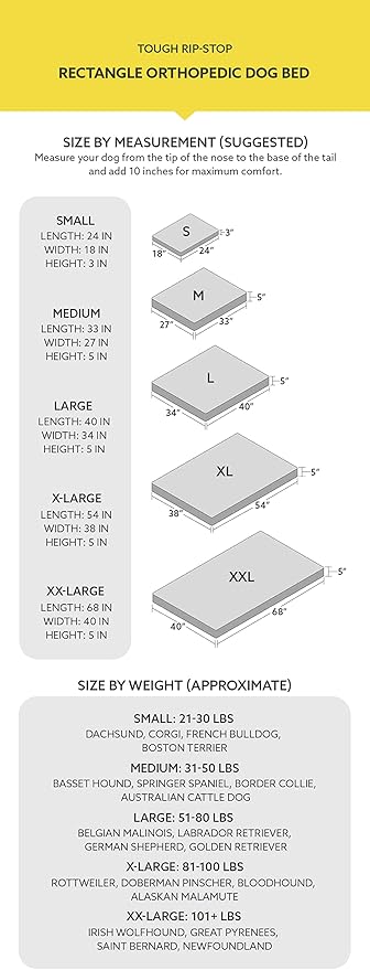 K9 Ballistics Tough Ripstop Orthopedic Rectangle Dog Bed Removable Washable Cover, Solid Orthopedic Foam for Size L Large Dogs 40"x34", Blue Quartz