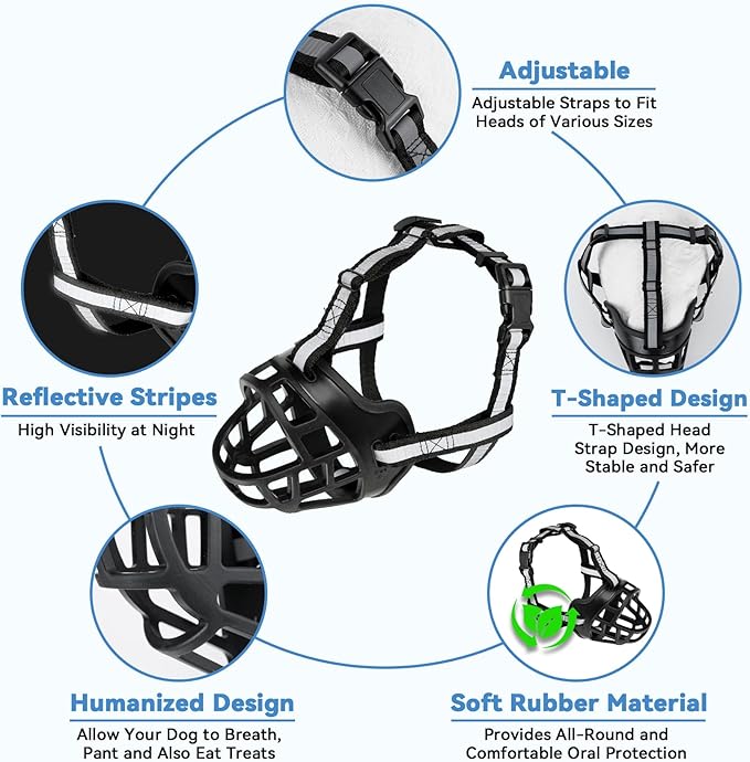 Dog Muzzle for Large Dogs, Breathable Basket Muzzles for Small, Medium and X-Large Aggressive Dog, Allows Panting Drinking, Suitable for Grooming Trimming Training (1, Blacks)