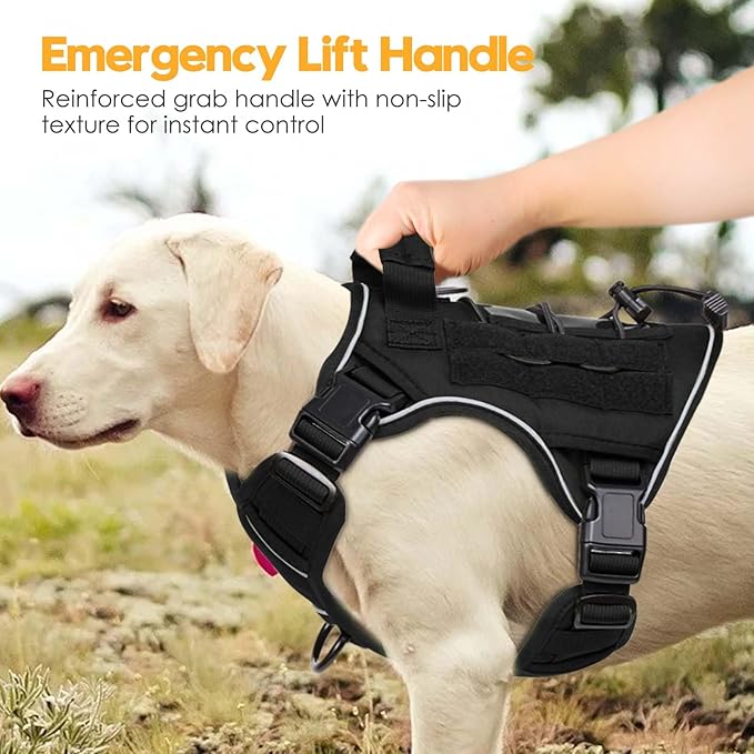 Heavy-Duty Tactical Dog Harness for Large Dogs, No Pull Adjustable Reflective Pet Vest with Molle System, K9 Military-Grade Control for Service Training, Outdoor & 10+ Breeds, Black, Medium