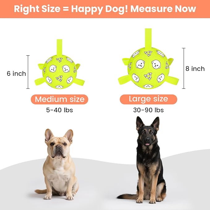 Dog Toys, Durable Dog Soccer Ball with Straps, Interactive Dog Toys, Water Fetch Ball for Tug of War, Puppy Toys for Indoor/Outdoor – Fun Dog Birthday Gift for Small & Medium Dogs, 6 Inch