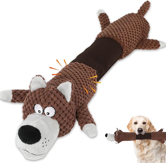Squeaky Dog Toys with Crinkle Paper, Tough Puppy Toys and Plush Dog Chew Toy, Interactive Tug of War Dog Toy for Small, Medium and Large Breed Dogs