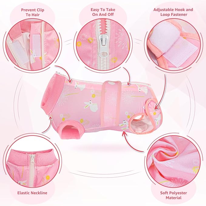 Lukovee Recovery Suit for Dogs, Zipper On Recovery Suit for Female Male Dog, Onesie Abdominal Wounds Cone E-Collar Alternative Prevent Licking Spay Recovery Suit (Pink, XXL)