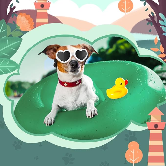 Small Dog Sunglasses UV Protection Goggles Eye Wear Protection with Adjustable Strap Doggy Heart Shape Anti-Fog Sunglasses for Pet Dogs Sun Glasses Doggie Windproof Glasses, White