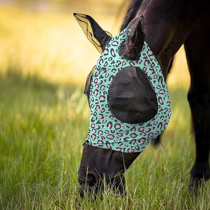 Jeffers Expression Lycra Horse Fly Mask – Oversize, Party Cheetah – Lightweight Stretch Horse Mask with Mesh Eyes & Ears, Breathable Lycra Mask for Horses, Equine Summer Apparel & Gear
