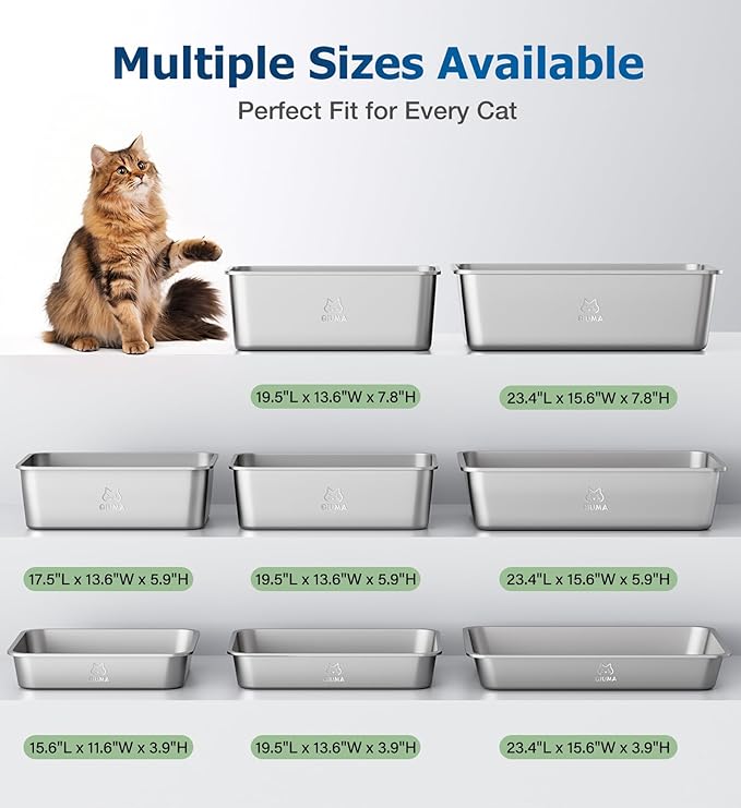 Stainless Steel Litter Box, Large Metal Cat Litter Box with High Sided for Big and Small Cats, Non-Stick, Easy to Clean, Odor-Free, 23.4" L×15.6" W×5.9" H, Leaf Green