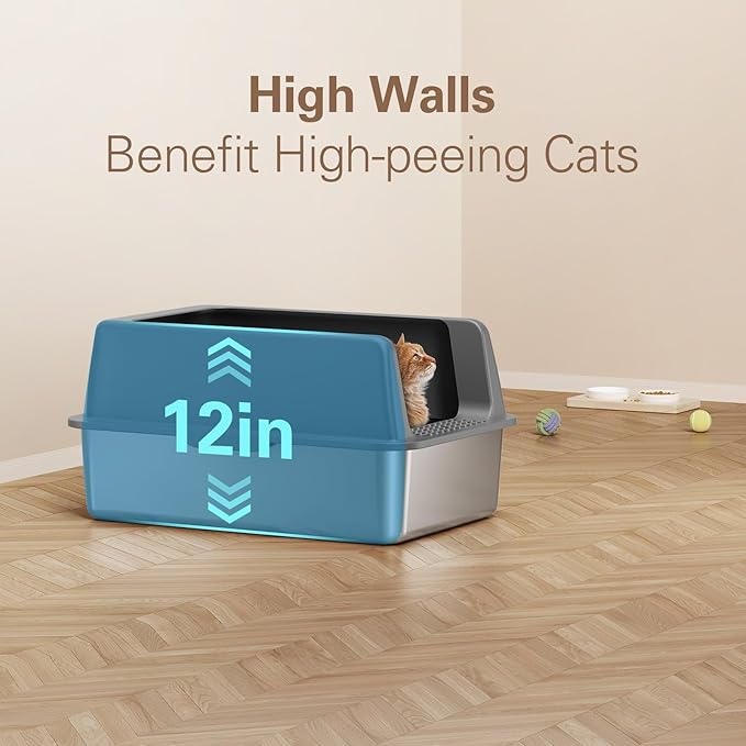 Zarler Stainless Steel Litter Box with Lid, Extra Large Cat Litter Boxes, XL Large Metal Litter Box for Big Cats with High Sided, Light Grey (Non-Sticky, Easy to Clean, Anti-Urine Leakage)