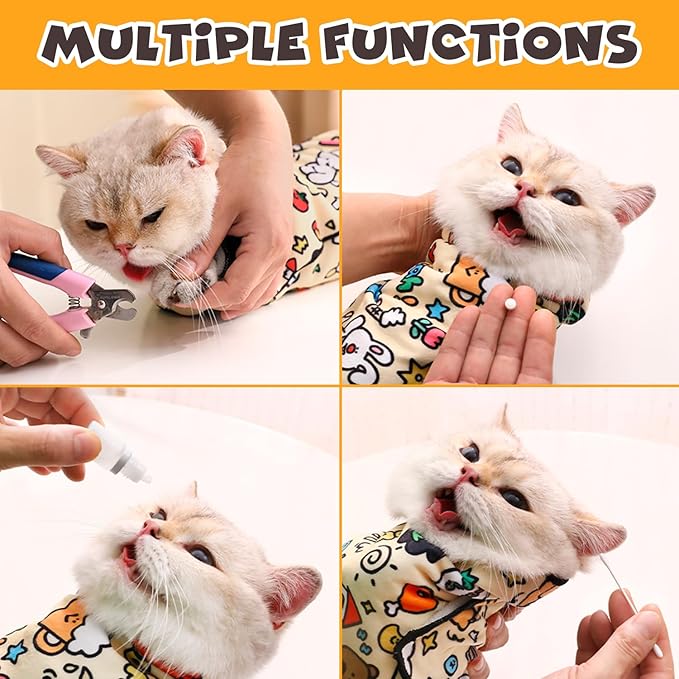 Cat Grooming Wrap, Self-Adherent Soft Cat Blanket to Wrap, Nail Clipping, Anti-Bite, Anti-Scratch, Anti-Escape Calming Wrap (Halloween, 3-6 lbs)