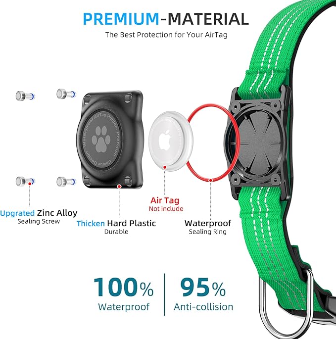 Upgraded AirTag Dog Collar, IP68 Waterproof Air Tag Dog Collar Holder, Reflective, Ultra-Durable, Comfortable Padded, Heavy Duty Dog Collars for Small Medium Large Dogs (XL (15.6"-22"), Teal)