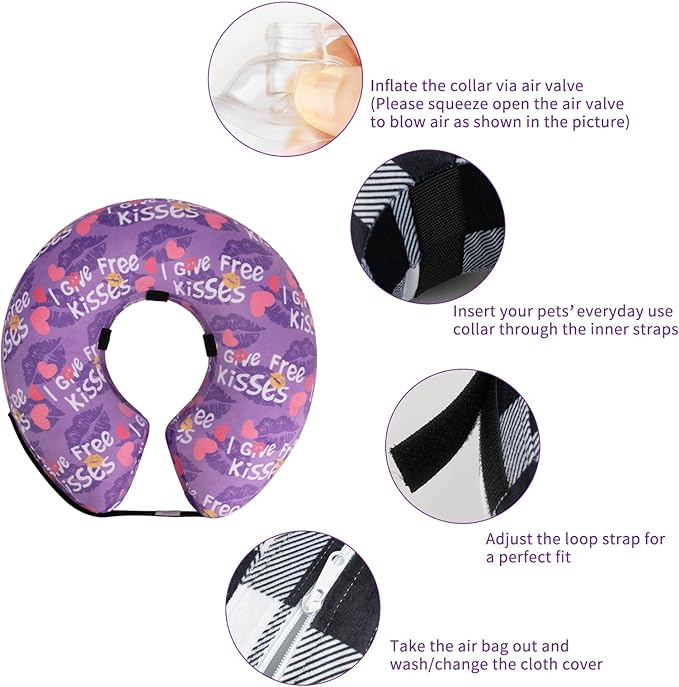 CuteBone Inflatable Soft Dog Cone with Removable Fleece Covers for Small/Medium/Large Dogs and Cats After Surgery GWB06S