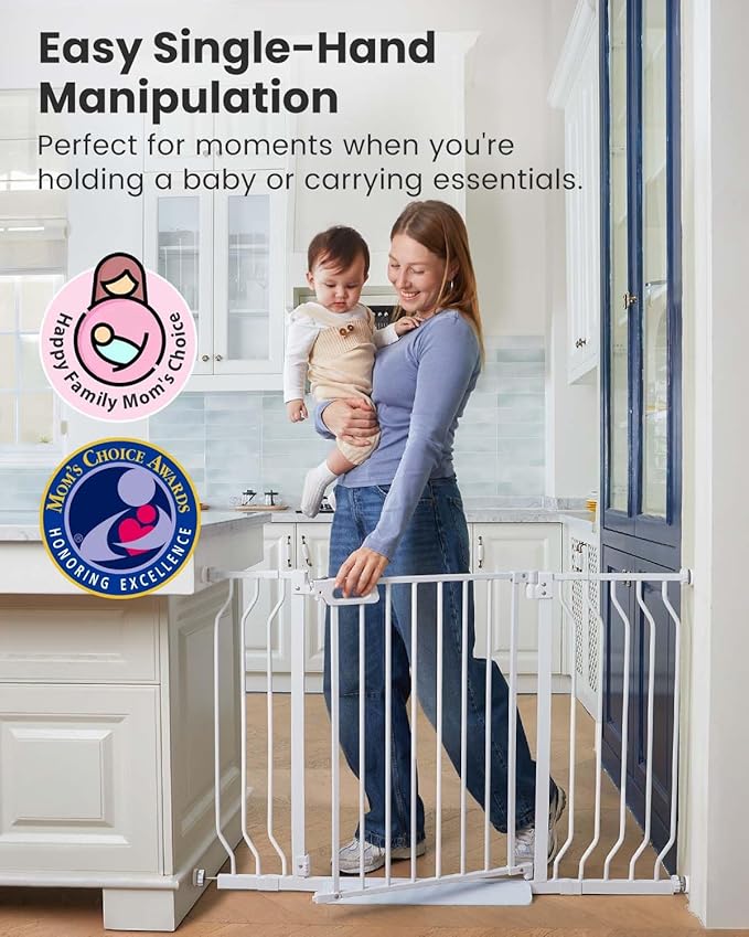 Mom's Choice GROWNSY Baby Gate, 29.5"-53" Auto-Close Dog Gate for Stairs & Doorways, Pressure-Mounted Easy Install Baby Gate - No Drill, Anti-Trip, Walk Through, Safe & Durable