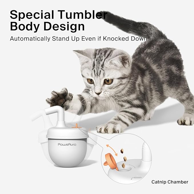Cat Laser Toys, Automatic Cat Laser Toy Tumbler Design, Rechargeable Cat Laser Pointer 360°Irregular Rotation, 3 Modes Interactive Cat Toy for Indoor Cats of All Ages and Sizes (White)