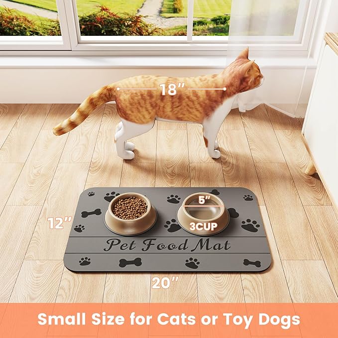 Pet Feeding Mat-Absorbent Pet Placemat for Food and Water Bowl, with Waterproof Rubber Backing, Quick Dry Water Dispenser Mat for Dog and Cat (17"x27", Bones)
