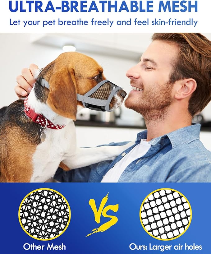 Dog Muzzle, Soft Air Mesh Muzzle for Small Medium Large Dogs Anti Biting Barking Chewing, Breathable Drinkable Adjustable Loop Pets Muzzle for German Shepherd Husky Labrador Retriever (Grey,S)
