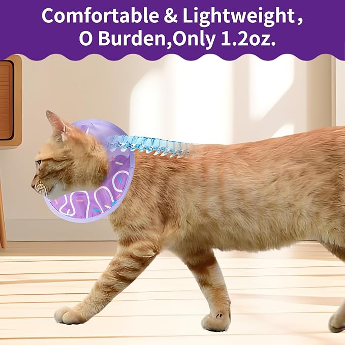 Cat Recovery Collar Lightweight Soft Cats Cone Cute Donut Shape Adjustable Fasteners Waterproof Pet Collar After Surgery to Prevent Licking for Kitten and Puppy (Purple, Extra Small)