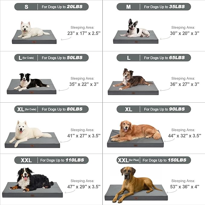Outdoor Extra Large Dog Bed, Waterproof Dog Bed for Large Dogs, Egg Crate Foam XL Pet Bed with Removable Washable Oxford Cooling Cover, Grey