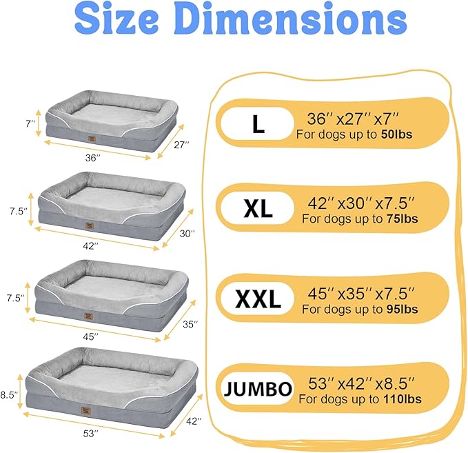 Orthopedic Removable Large Dog Bed -XL Large Dog Bed with Washable Cover and Removable Bolsters Non-Slip Bottom & Waterproof Pet Bed Sofa