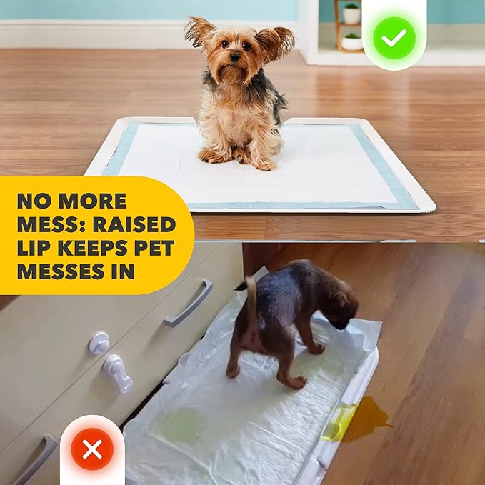 TidyFriend Dog Pee Pad Holder Tray Fits for 24” x 24” Wee Wee Pee Pads - Stable Grip, Raised Edges, Quick-Wipe Silicone Surface Dog Potty Tray Holder for Indoor Flooring Protection (White)