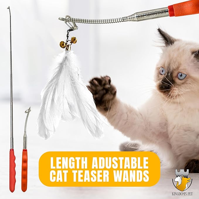 KINGDOM'S PET 3-in-1 Interactive Cat Toy Set – Rechargeable Laser Pointer, Feather Teaser & Wand for Indoor Cats’ Play and Exercise
