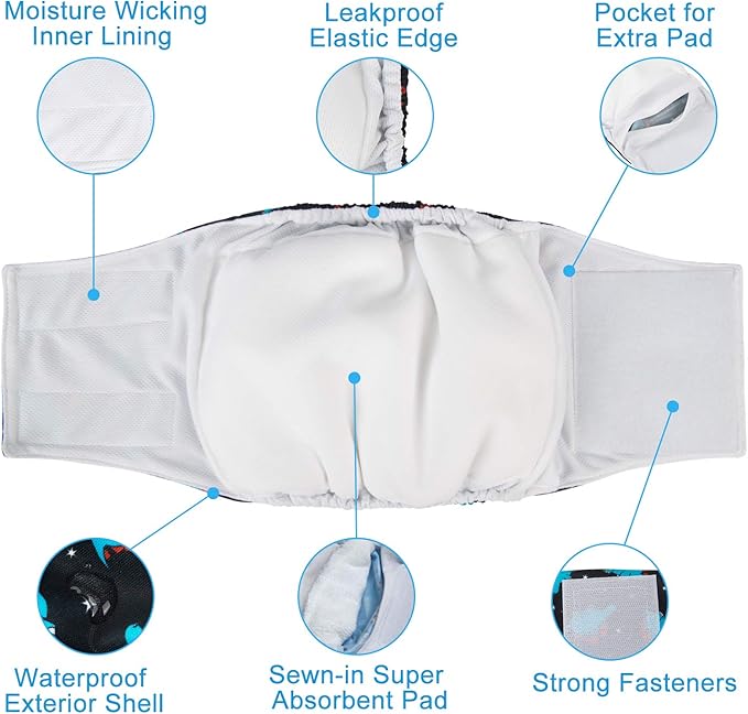 CuteBone Belly Band for Dogs Male Reusable Diapers Washable Wrap DM35XS