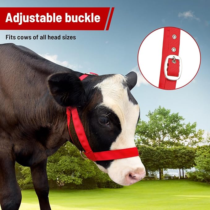 XUANNIAO Easily Adjustable Figure 8 Cow Halter, Double-Ply Premium Livestock Cattle Halters, Colorful Cow Utility Calf Halter with Leading Rope for Miniature Horse Donkey Goat Foal (Small, Pink)
