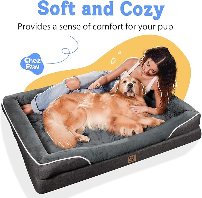 Washable Orthopedic Large Dog Bed - Removable Orthopedic Dog Beds XL with Bolster for Extra Large Dogs with Washable Cover and Non-Slip Bottom