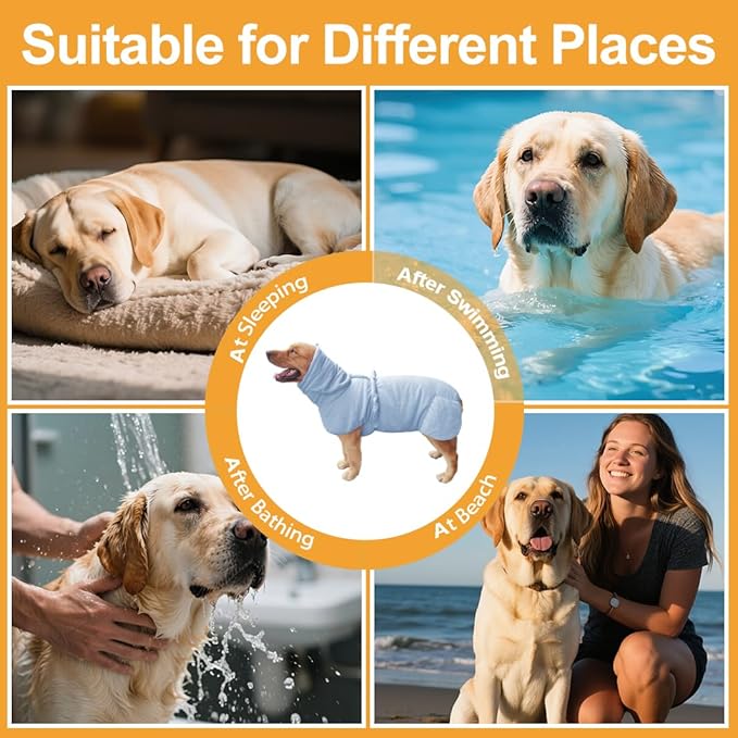 Giant Dog Bath Bubble, Quick Drying Super Absorbent Used for After Bathing, Warm Dog Towels, Adjustable Hoodies and Belts for Pet Dogs Bath Clothes Products (Blue Jacquard, 6XL)