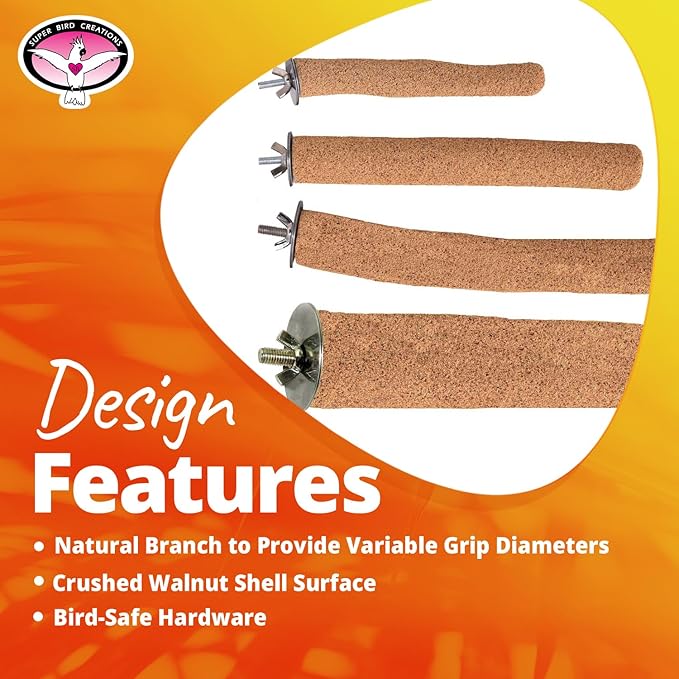 Super Bird Creations SB1151 Sure-Grip Grooming Perch Small, Small Bird Size - Enriches Beak and Foot Health - Ideal for Parrotlets Parakeets Finch Canary - Small Bird Size, 1/2" diam x 6" (Small)