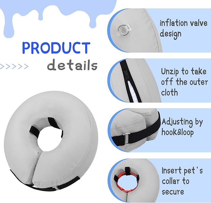 Supet Inflatable Dog Cone Collar Alternative After Surgery, Doggie Neck Donut Collar Recovery ECollar for Post Surgery, Soft Dog Cone for Small Medium Puppies Cats