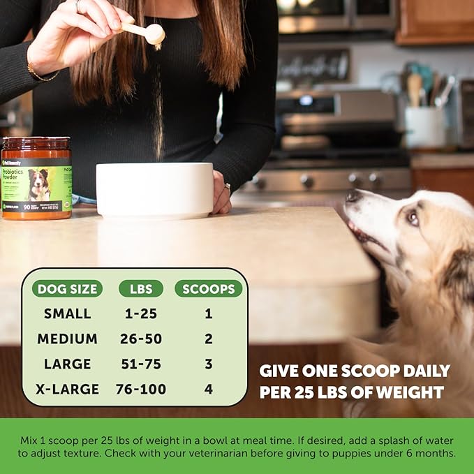All-Natural Probiotic & Pumpkin Powder Dog Supplement - Prebiotics, Probiotics, Enzymes & Antioxidants for Healthy Gut Flora, Digestion & Immunity (90 Scoops)