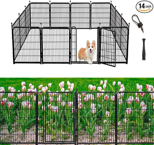 Garden Fencing 36 inch High, 14 Panels Total 31 Ft(L), Gate 21 inches Wide with Low Sills. Garden Fence with Gate, Anti Dig Fence Barrier, Flower Bed Fencing, Dog Fences for The Yard