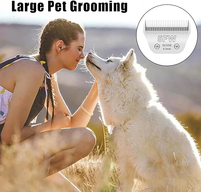 2PCS 5FW Wide Blades for Dog Grooming Blades Compatible with Andis,Oster A5,Wahl km10 Dog Clippers,Size-#5FW, 1/4-Inch Cut Length (6.3mm)(2pcs #5FW)