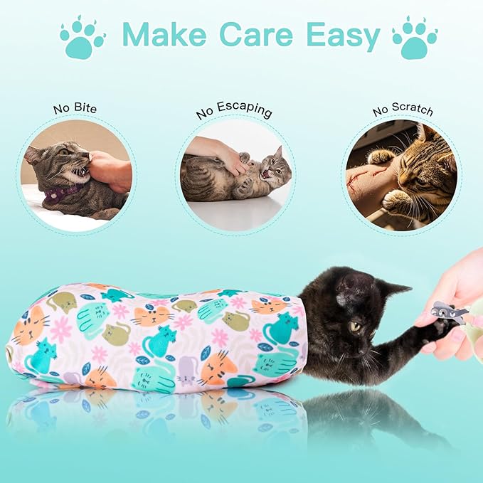 33.5" Cat Wrap for Grooming, Maximum, Self-Adherent Soft Cat Blanket for Nail Clipping, Anti-Bite-Scratch-Escape Calming Wrap, Cats Burrito Swaddle for 6-18 lbs (Orange Kitten, XX Large)